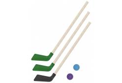 Клюшки детские хоккейные, 80 см (2 зеленых, 1 черная) + 2 шайбы