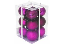 Набор из 12-ти пластиковых шаров, 6 см (цвет: фуксия)